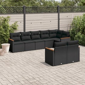 Set Divani da Giardino con Cuscini 8 pz Nero in Polyrattan