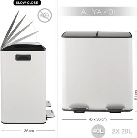 Cestino per la spazzatura bianco opaco in acciaio per raccolta differenziata/con pedale 2x20 l Aliya – Spirella