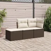 Set Divano da Giardino 3 pz con Cuscini Marrone in Polyrattan 3217473