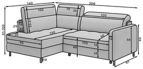 Divano angolare beige allungabile/con contenitore (con penisola a destra/a L) e rivestimento in velluto Barea – ELTAP