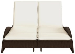 Lettino prendisole con cuscini marrone 114x205x73 cm polyrattan