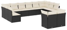 Set Divani da Giardino 12 pz con Cuscini Nero in Polyrattan