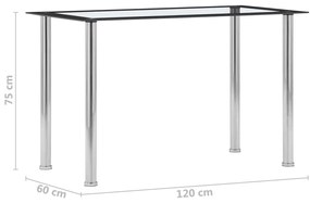 Tavolo da pranzo nero e trasparente 120x60x75cm vetro temperato