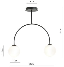 Plafoniera Moderna Archi 2 Luci In Acciaio Nero E Vetro Bianco