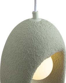 Lampada a sospensione Japandi bianca con paralumi organici verde chiaro 3 luci - Moonstone