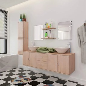 Set Mobili Da Bagno Con Lavabo 9 Pz Beige /