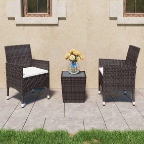 Set Bistrot Giardino 3 Pz Polyrattan E Vetro Temperato Marrone /