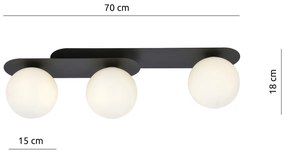Plafoniera Minimal 3 Luci Teia In Acciaio Nero E Sfere Vetro Opale