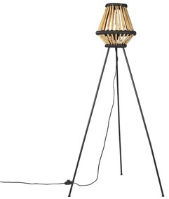Lampada da terra a treppiede orientale in bambù con nero - Evalin