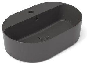 Lavabo da appoggio Open OLYMPIA CERAMICA ovale in ceramica monoforo L 60 x H 17 x P 40 cm grigio lucido