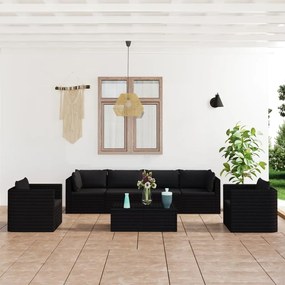 Set divani da giardino 7 pz con cuscini in polyrattan nero