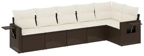 Set divano da giardino 6 pz con cuscini marrone in polyrattan