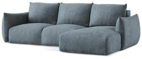 Divano angolare blu allungabile (con penisola a destra/con chaise lounge) con rivestimento in ciniglia Leila – Makamii