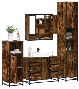 Set Mobili Da Bagno 4 Pz Rovere Fumo İn Legno Multistrato /