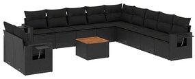 Set divani da giardino 12 pz con cuscini nero in polyrattan