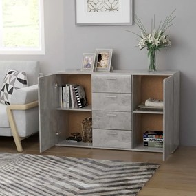 Credenza grigio cemento 120x35,5x75 cm in legno multistrato