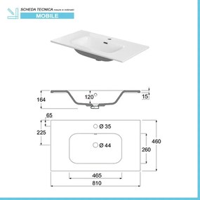 Mobile bagno sospeso 80 cm rovere alaska con cassetto e specchio Oasi