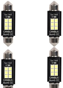 4 Pezzi Lampada Led Siluro 41mm Canbus T11 SV8.5 C5W C10W 6 SMD 3030 12V 24V 2.5W 300lm Bianco 6500K per Auto e Camion