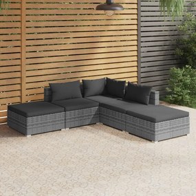 Set divani da giardino 5 pz con cuscini in polyrattan grigio