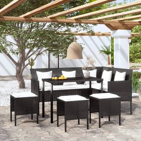 Set mobili 5 pz divano a l con cuscini in polyrattan nero