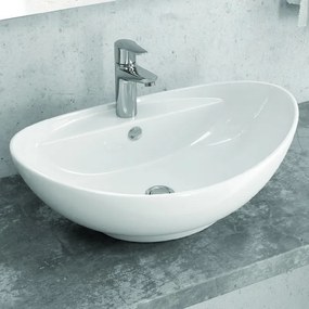 Kamalu - Lavabo da appoggio ovale design a bacinella in ceramica bianca | Litos-359