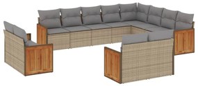 Set divani da giardino 12 pz con cuscini beige in polyrattan