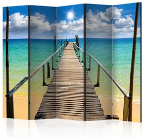 Paravento design Spiaggia, Sole, Pontile II - tramonto sul pontile e l'oceano