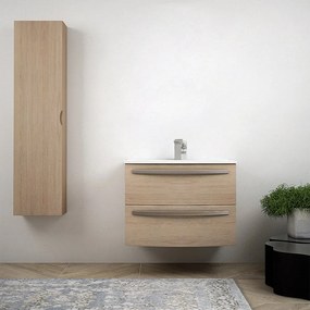 Mobile bagno rovere tabacco sospeso 75 cm design tondo - Berlino con colonna da 140 cm