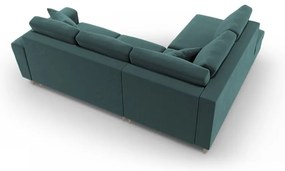 Divano angolare color petrolio allungabile e con contenitore (con penisola a sinistra/a L) con rivestimento in velluto Kyoto – Cosmopolitan Design