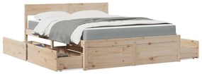 Letto con cassetti e materasso 140x200 cm legno massello pino