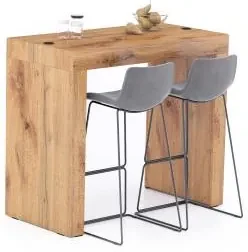 Tavolo Alto Evolution 120x60, Rovere Rustico con Due Gambe e Caricatore Wireless