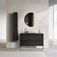 Mobile da bagno due cassetti Nero Frassinato con piedini L.110 cm, Made in Italy