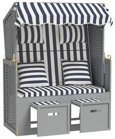 Strandkorb con cuscini polyrattan e legno massello blu e bianco