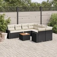 Set Divani da Giardino 9 pz con Cuscini Nero in Polyrattan 3256378