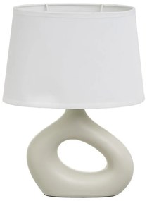 Lampada da tavolo in ceramica bianca e beige con paralume in tessuto (altezza 30 cm) - Casa Selección