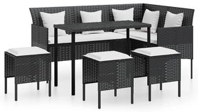 Set divano a l con cuscini 5 pz nero in polyrattan