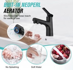 Rubinetto da bagno EYN IZK1444 con doccetta estraibile, in cromo o nero opaco — Nero — Bassa