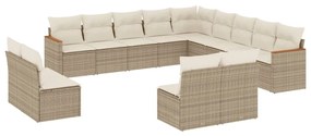 Set divano da giardino 13 pz con cuscini beige in polyrattan