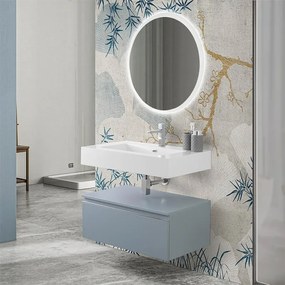 Mobile bagno sospeso 80 blu pastello con lavabo e specchio LED   Iside