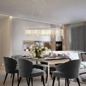 Lampadario Con Perle Di Cristallo Argento 104 Cm E14 /
