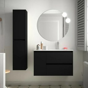 Mobile bagno sospeso 85 cm nero con lavabo un anta e specchio inclusi linea Gaya