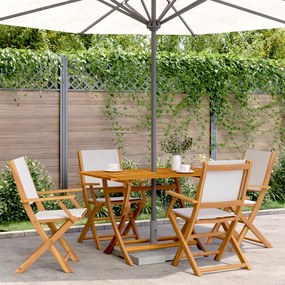 Set pranzo da giardino 5pz crema in tessuto e legno massello