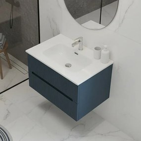Mobile bagno sospeso 70 cm blu petrolio cannettato con specchio Bali