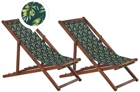 Set di 2 sedie a sdraio legno acacia scuro motivo olive verde ANZIO Beliani