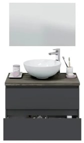 Mobile Da Bagno Sospeso 80 Cm 2 Cassetti Con Lavabo Da Appoggio Tokyo Antracite