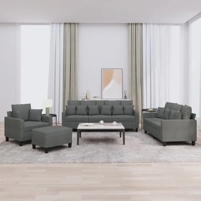 Set Di Divani 4 Pz Con Cuscini Grigio Scuro İn Tessuto /