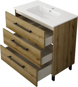 Base Remix 3 cassetti, L80X P45 X H57.7 cm rovere rustico, con piedini