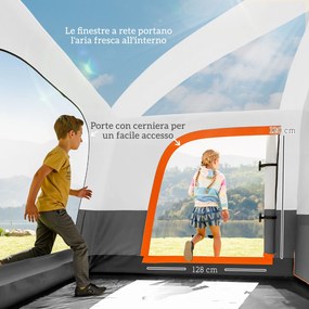 Tenda da Campeggio Impermeabile e UPF 30+ 430x305x195 cm per 4-6 Persone con 2 Stanze Grigio...