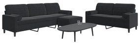 Set Di Divani 3 Pz Con Cuscini E Rinforzi Nero İn Velluto /