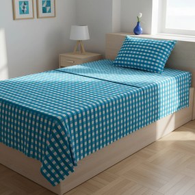 Completo letto 1 piazza e mezza quadretti azzurri